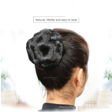 Wholesale Cheap Ombre marriage Bun Flower Shape Hairpiece Heat Resistant Synthetic Bun clip in Hair chignon Extension For Women